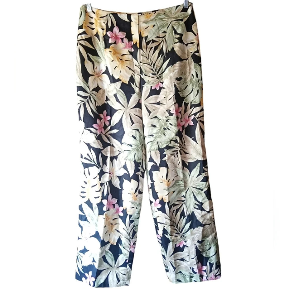 Talbot's Tropical Botanical Wide Leg 100% Silk Pants Size 14